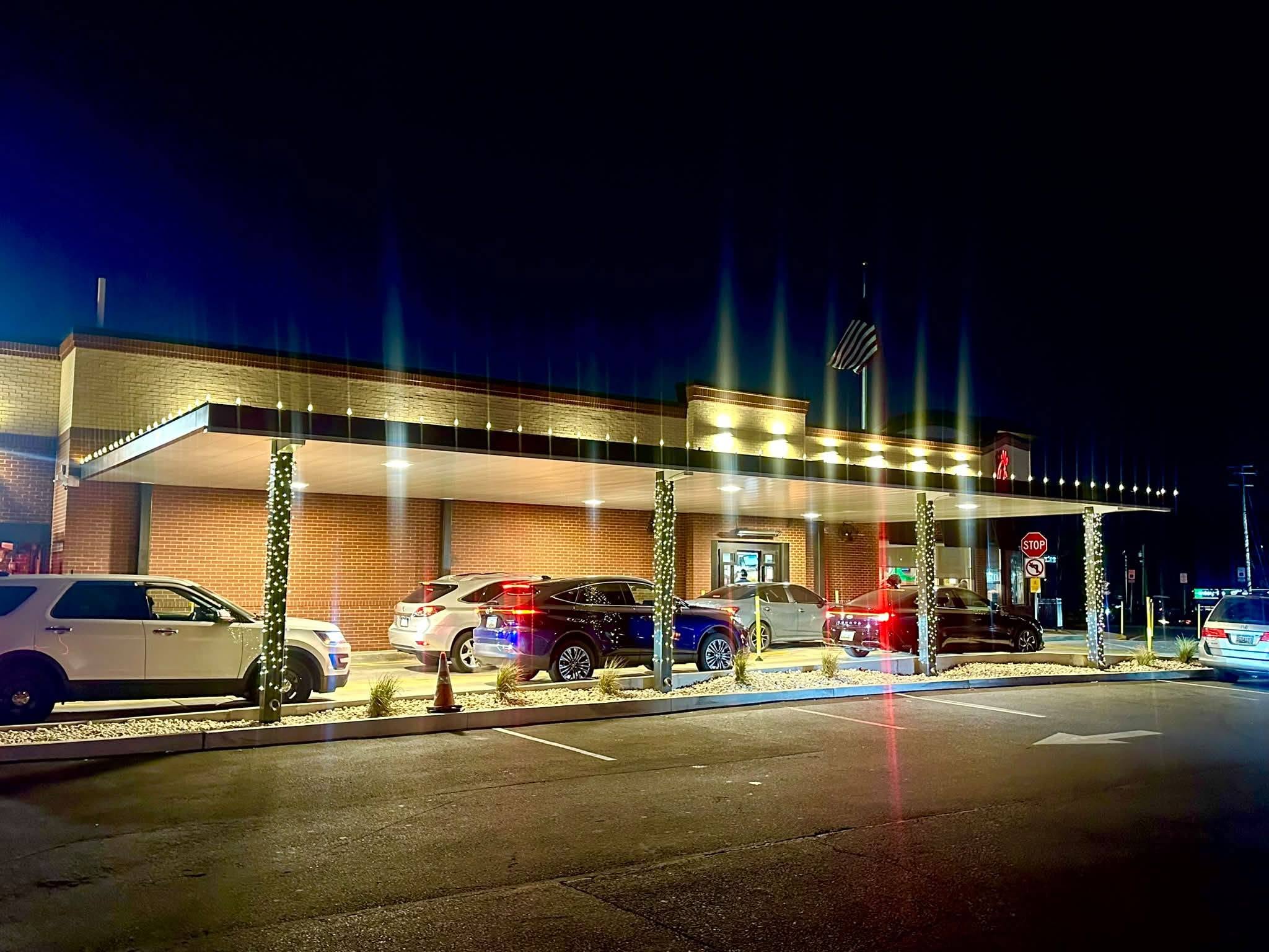 Commercial property with permanent exterior lighting